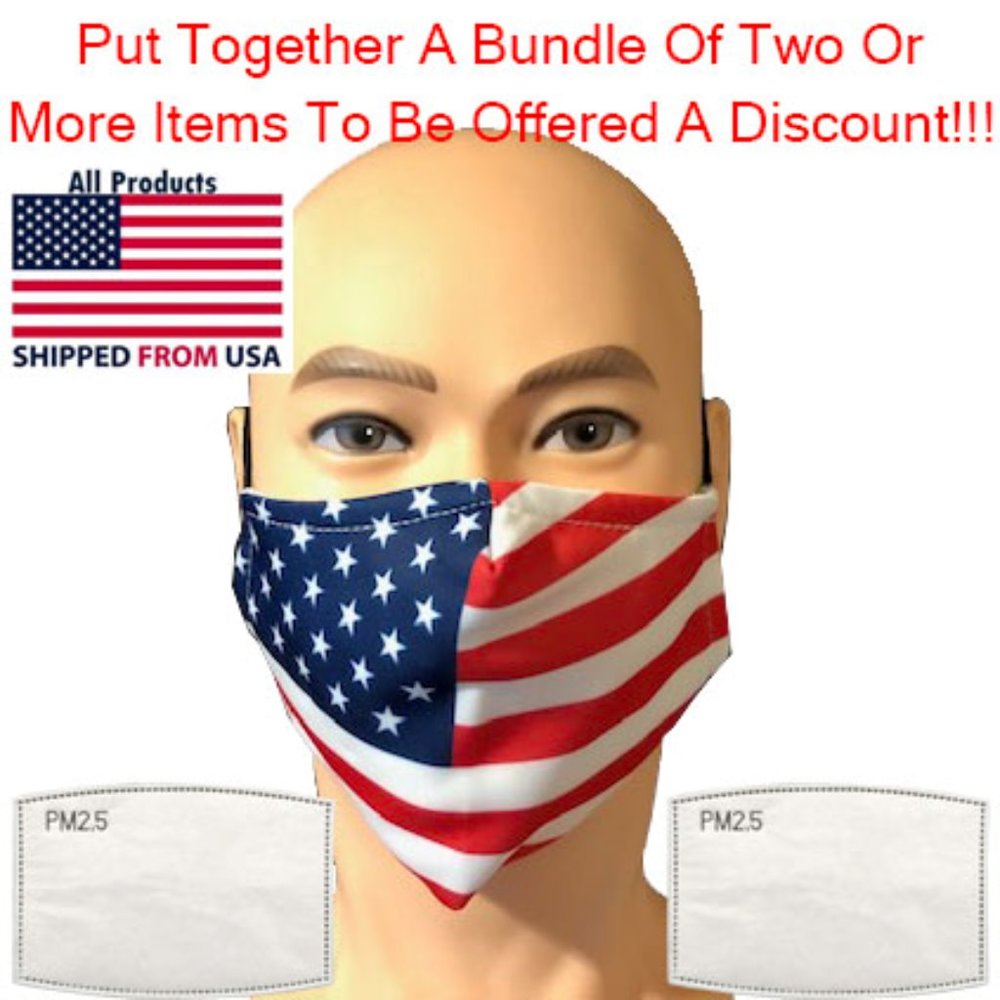 Washable Face Mask American Flag - 2 Filters